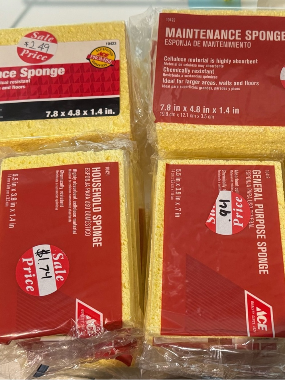 ACE Yellow Maintenance & Household Sponges - Pack